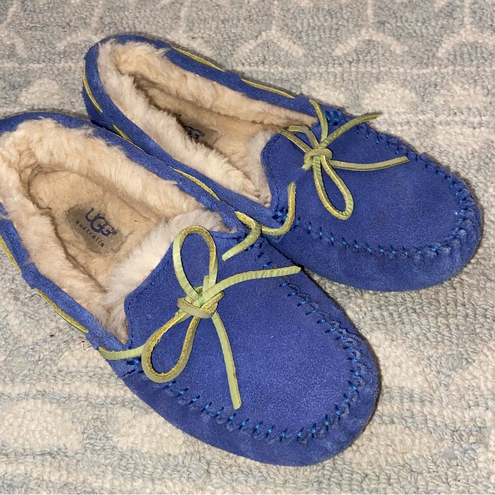 Blue UGG fur-line slippers